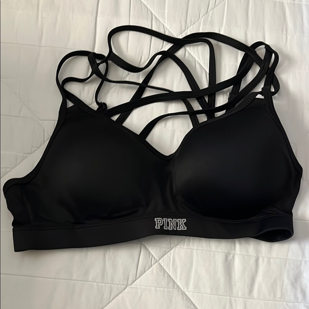 PINK Victoria's Secret Black Strappy Sports Bra